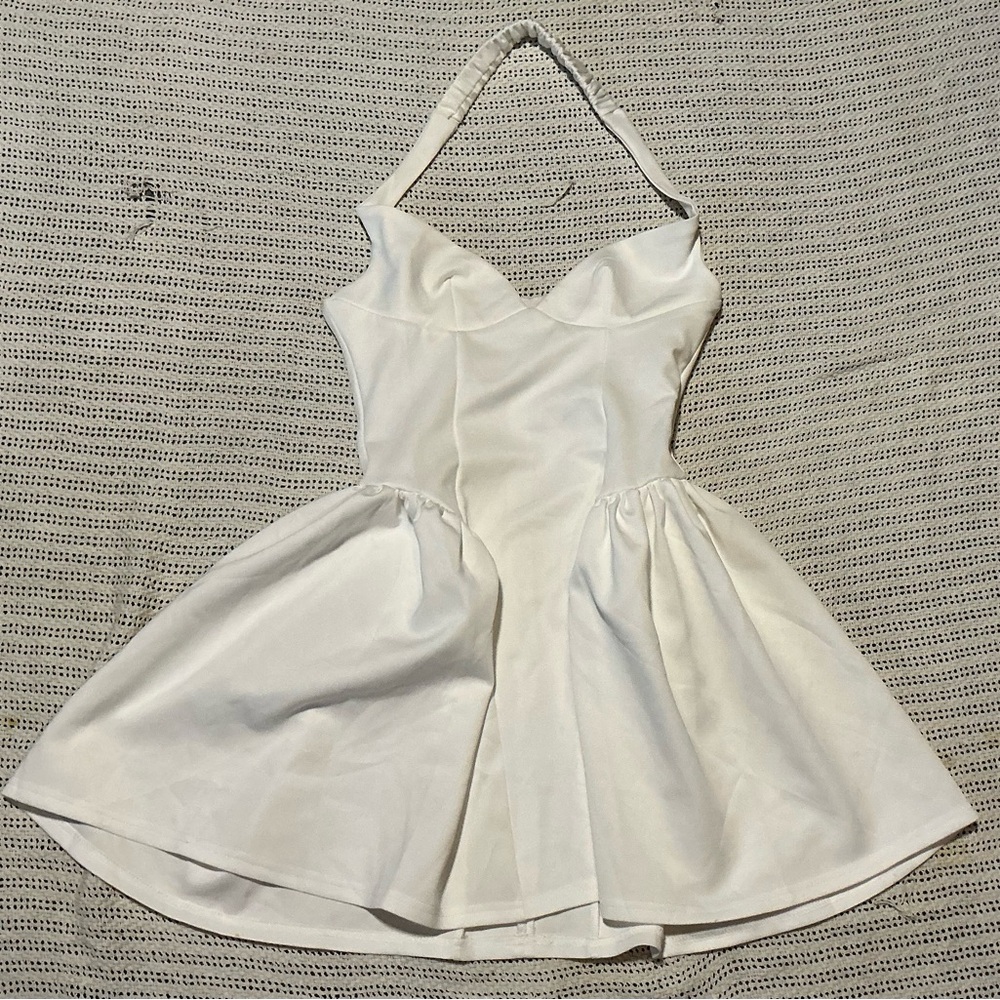 Chic White Halter Mini Dress